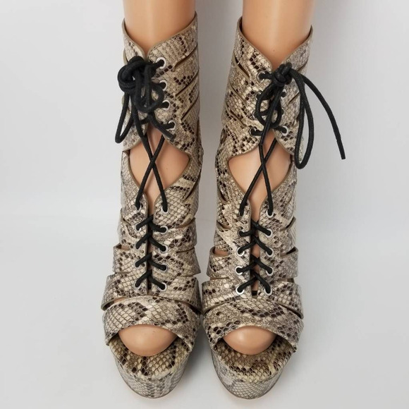 Anne Michelle Flashback-08 Platform Heels Snakeskin Lace Up Shoe Size 9 - Picture 3 of 12